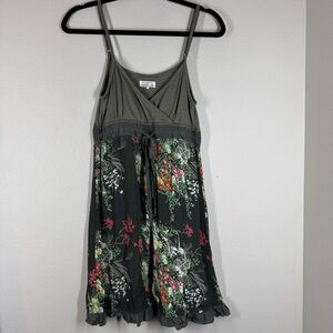 DEPT Y2K Babydoll Dress Green Floral Sleeveless Women’s Size Small